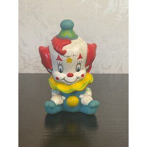 Vintage Remco Baby Clown Rubber Squeak Toy Baby Blue Red & White Retro Circus